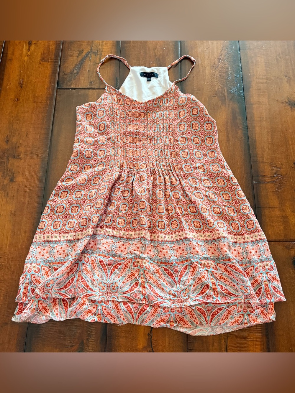 Sanctuary Coral and White Printed Smocked Sundress